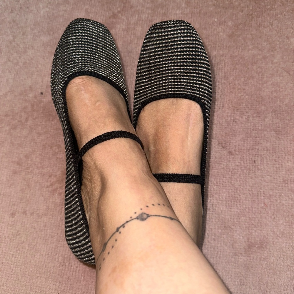 Rothy's Black and White Striped Flats
